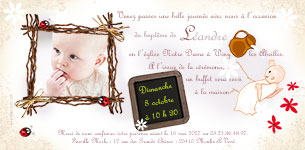 Invitation Baptme champtre coccinelle