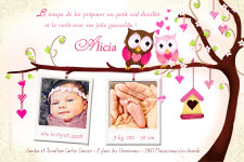 Carte 10x15 personnalise pour Faire-part naissance Hibou et Chouette