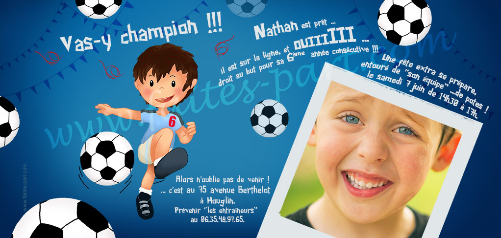 Carte d'invitation d'anniversaire “foot” Enfant ou Adulte – 10 x 15 cm